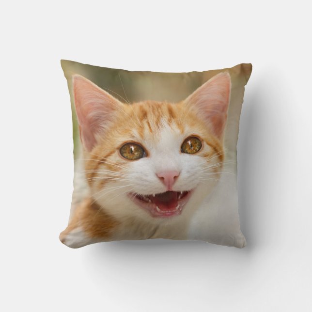 Coussin Cute Smiling Kitten Visage Drôle Chat Meow Photo - (Recto)