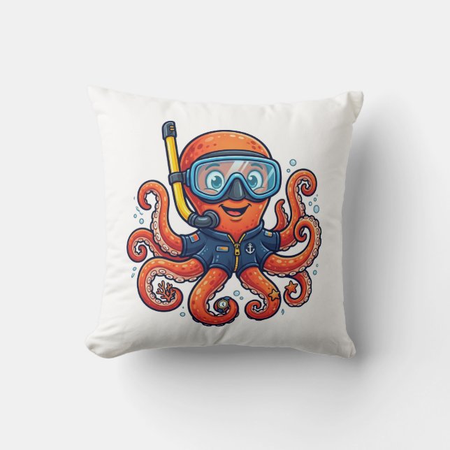 Coussin Cute Snorkeling Octopus - Ocean Explorer (Recto)