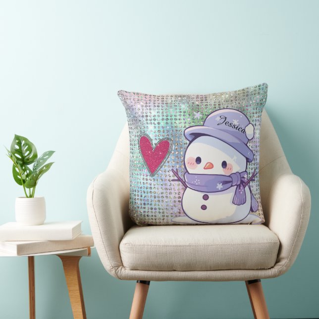 Coussin Cute Snowman Pastel Coeur Motif (Chaise)