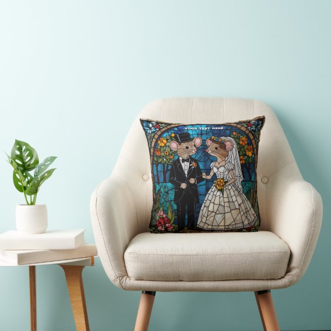 Coussin Cute Souris Mariage Couple Mosaïque Vitrail (Chaise)
