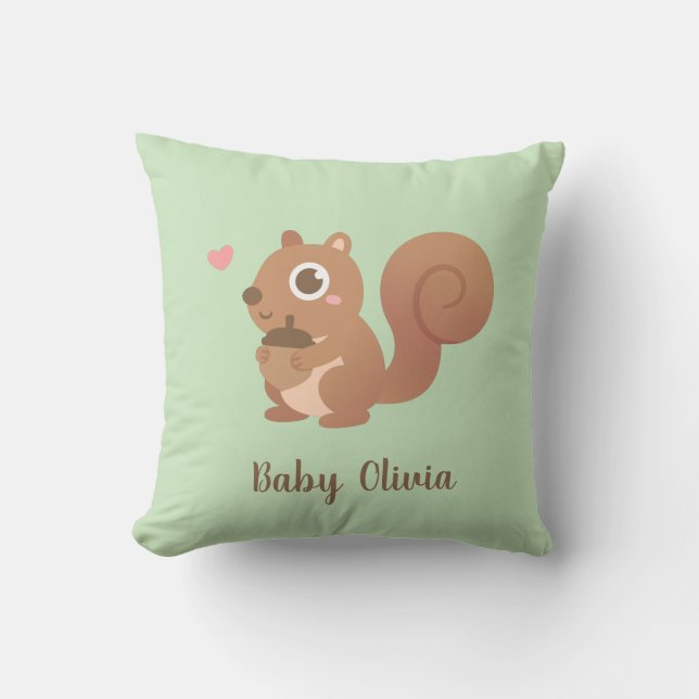 Coussin Cute Squirrel Aime Acorn Bébé Décor Nursery (Recto)