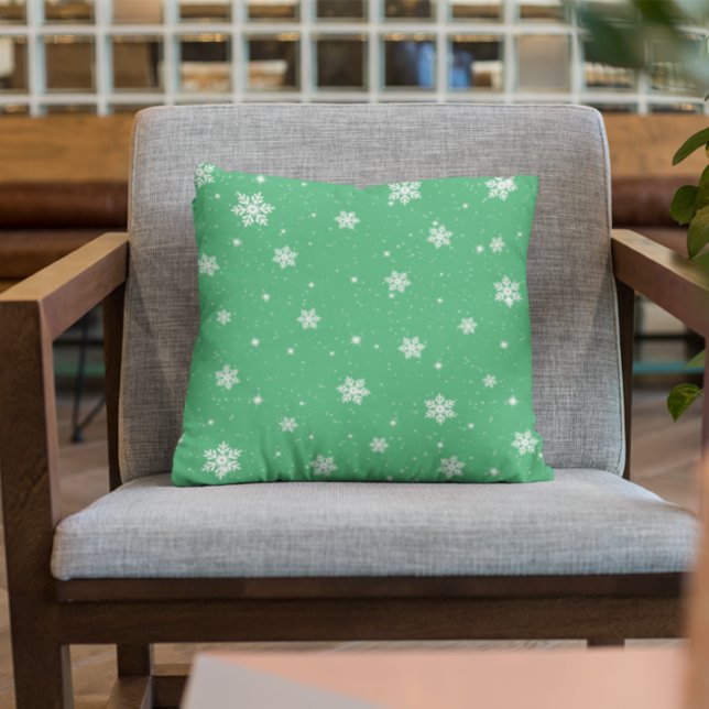 Coussin Cute Stars Snowflakes Green Winter Motif (Créateur téléchargé)