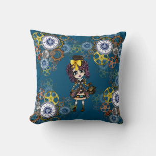 Coussin Cute Steampunk Girl Pinky Kawaii Chibi par LeahG