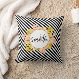 Coussin Cute Stripes et Monogramme Floral