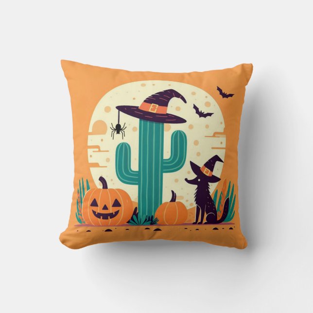Coussin Cute, sud-ouest du désert d'Halloween/cactus (Recto)
