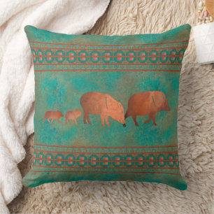 Coussin Cute sud-ouest Javelina Famille Cuivre Turquoise 2