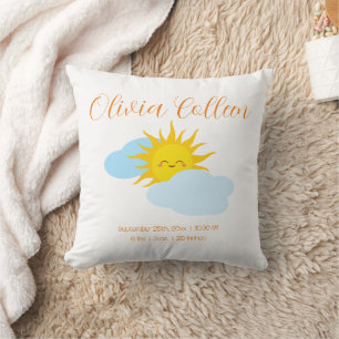 Coussin Cute Sunny Smile Birth Record Statistiques Nouveau