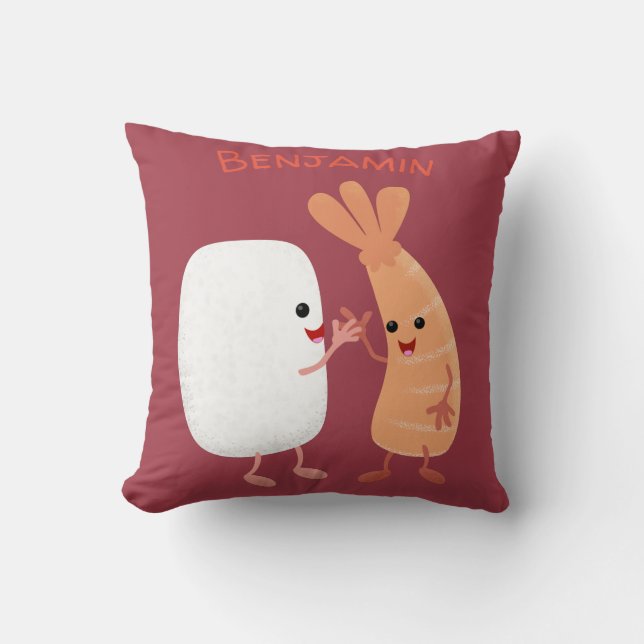 Coussin Cute sushi riz crevettes amis dessin animé (Recto)