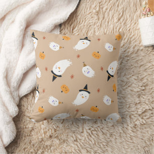 Coussin Cute Tan Ghost et Citrouille