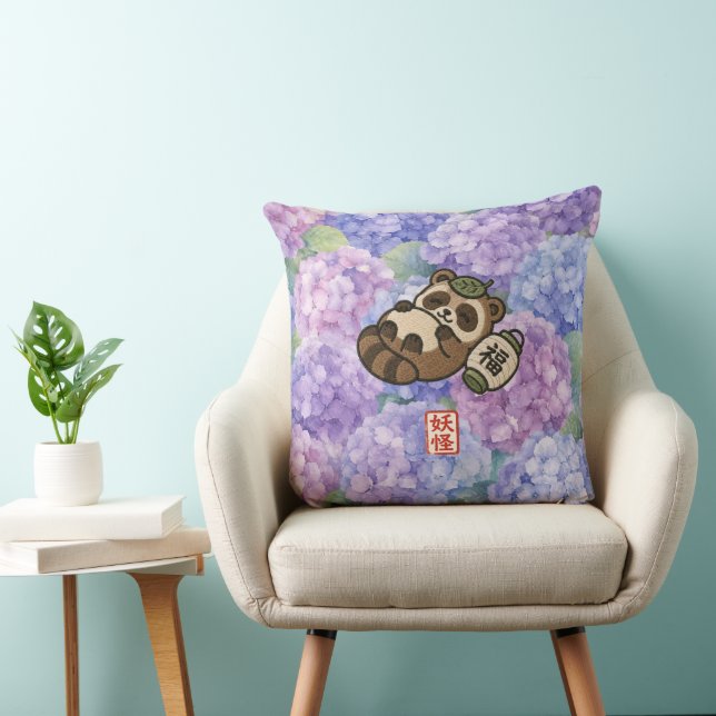 Coussin Cute Tanuki Throw Pillow | Japanese Folklore Hydra (Chaise)