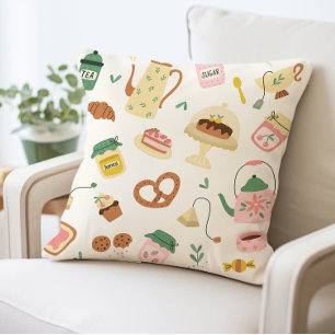 Coussin Cute Tea Party Coussin, Cuisine Vintage Décor Gâte