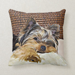 Coussin Cute Teacup Yorkie Yorkshire Terrier Art numérique