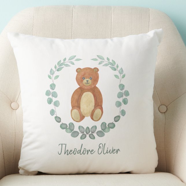 Coussin Cute Teddy Bear Green Nursery (Créateur téléchargé)