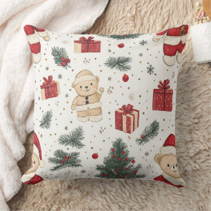 Coussin Cute Teddy Bear & Santa sur fond blanc (3)