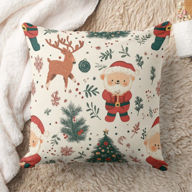 Coussin Cute Teddy Bear & Santa sur fond blanc (4) (Couverture)