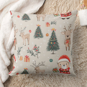 Coussin Cute Teddy Bear & Santa sur fond blanc (5)
