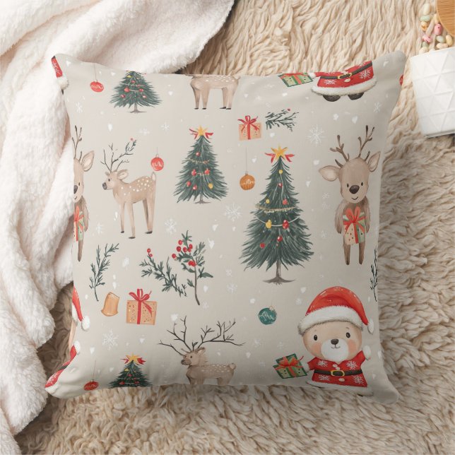 Coussin Cute Teddy Bear & Santa sur fond blanc (5) (Couverture)