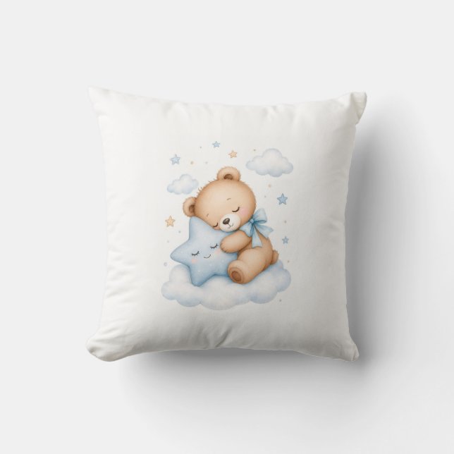 Coussin Cute Teddy Bear Sleeping on a Star Pillow | Sweet  (Recto)