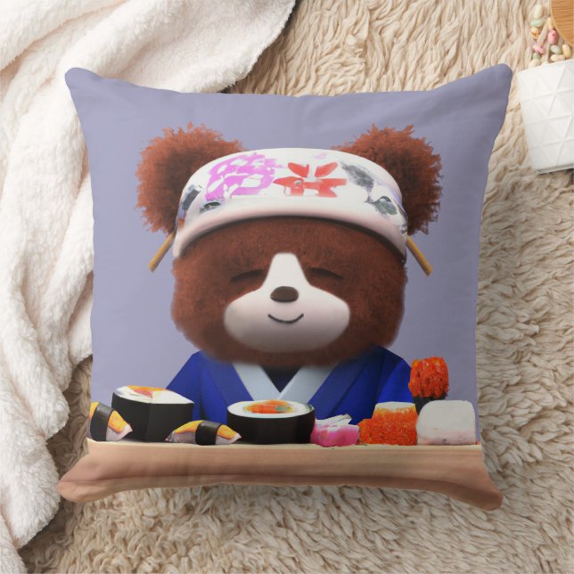 Coussin Cute Teddy Bear Sushi Chef (Couverture)