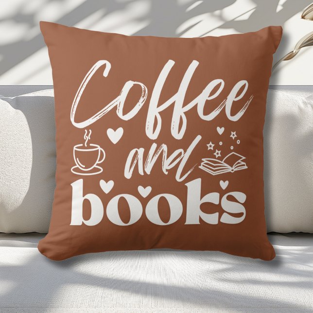Coussin Cute Terracotta Café et livre Amateurs Cadeau (Créateur téléchargé)