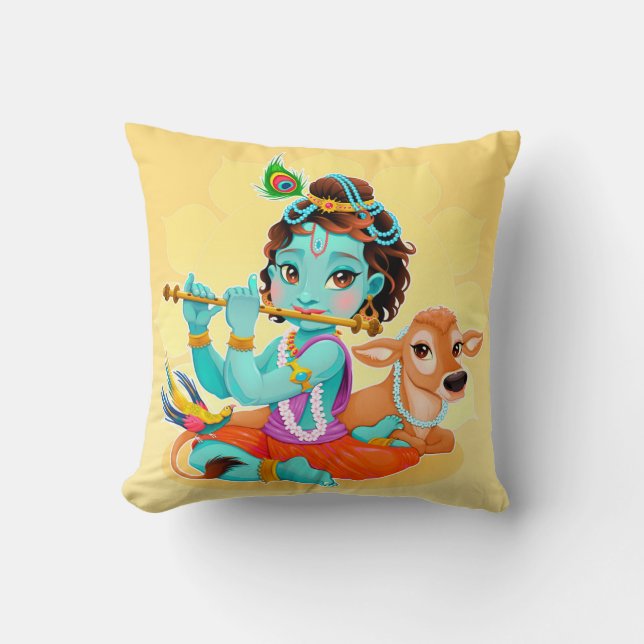Coussin Cute Tiny Krishna & Cow (Recto)
