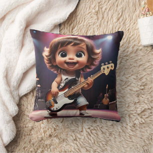 Coussin Cute Toddler Jouer de la basse guitare Live in Con