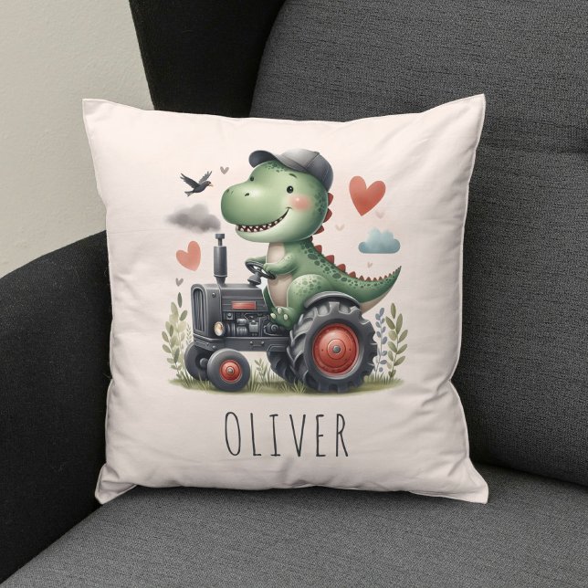 Coussin Cute Trex Dinosaur conduire un tracteur (Créateur téléchargé)
