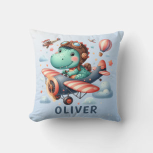 Coussin Cute Trex Dinosaur vole un avion de charme