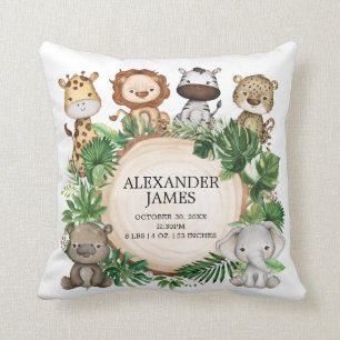 Coussin Cute Tropical Jungle Safari Animaux Garçon Nursery