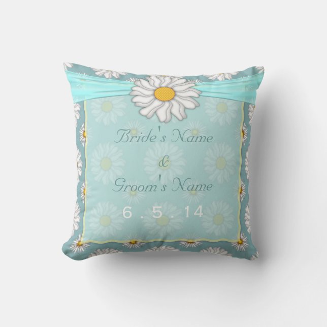 Coussin Cute Turquoise Floral Daisy Mariage (Recto)