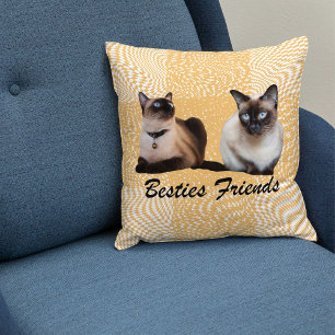 Coussin Cute Twin Siamese Chats Décor Cadeau Modèle beige