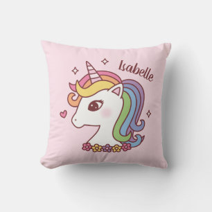 Coussin Cute Unicorn avec Rainbow Mane Doodle Girls Room