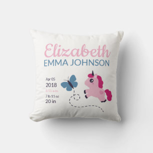 Coussin Cute Unicorn Baby Stats de naissance