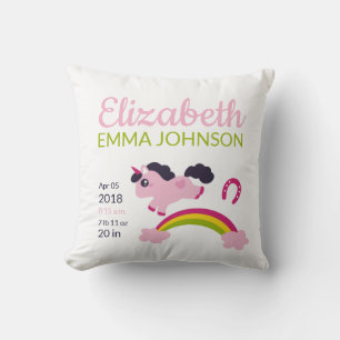 Coussin Cute Unicorn Baby Stats de naissance
