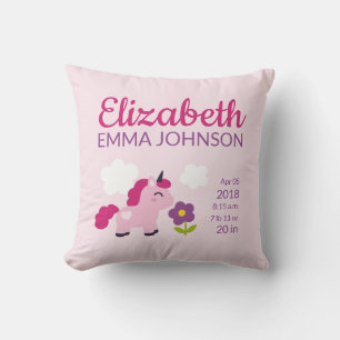 Coussin Cute Unicorn Baby Stats de naissance