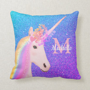 Coussin Cute Unicorn Purple Ombre Parties scintillant pers