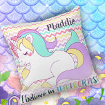 Coussin Cute | Unicorn | Rainbow Colors | Chevron Pattern<br><div class="desc">Cute | Unicorn | Rainbow Colors | Chevron Pattern Throw Pillow . " I BELIEVE IN UNICORNS! " Written on Rainbow colors Chevron Pattern , makes a Perfect gift for kids .Can be customized by changing the name .Front of the throw pillow has rainbow chevron pattern and a Pastel Colored...</div>