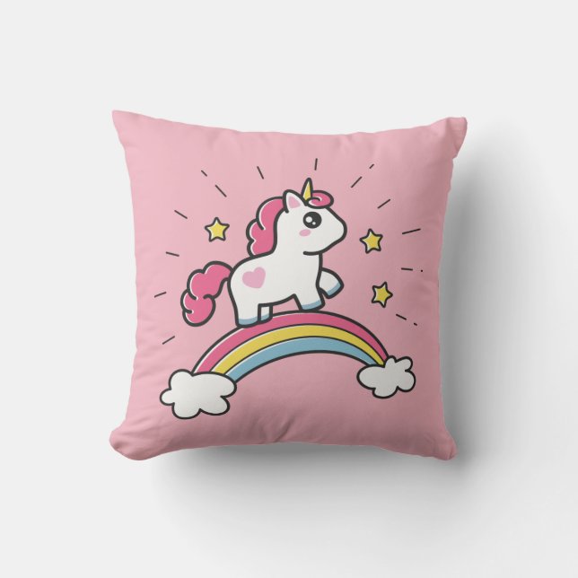 Coussin Cute Unicorn Sur Un Arc En Ciel (Recto)