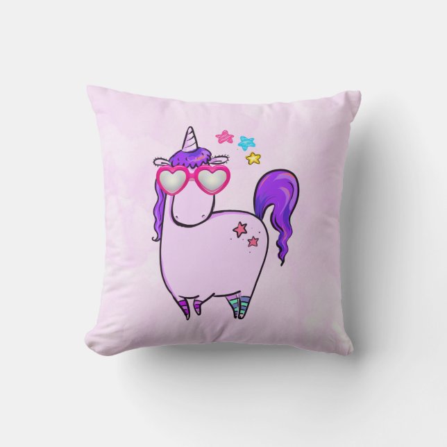 Coussin Cute Unicorne dans les lunettes en forme de coeur (Recto)