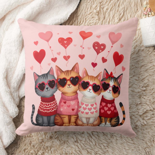 Coussin Cute Valentine Chats en Lunettes de soleil Coeur (Couverture)
