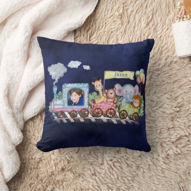 Coussin Cute vapeur train photo personnalisable (Couverture)