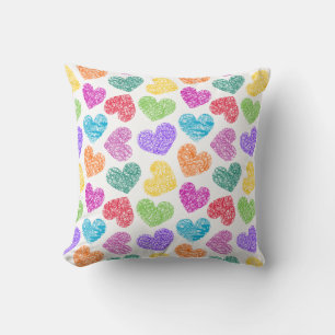 Coussin Cute Vibrant Doodled Heart Valentine's Day Motif