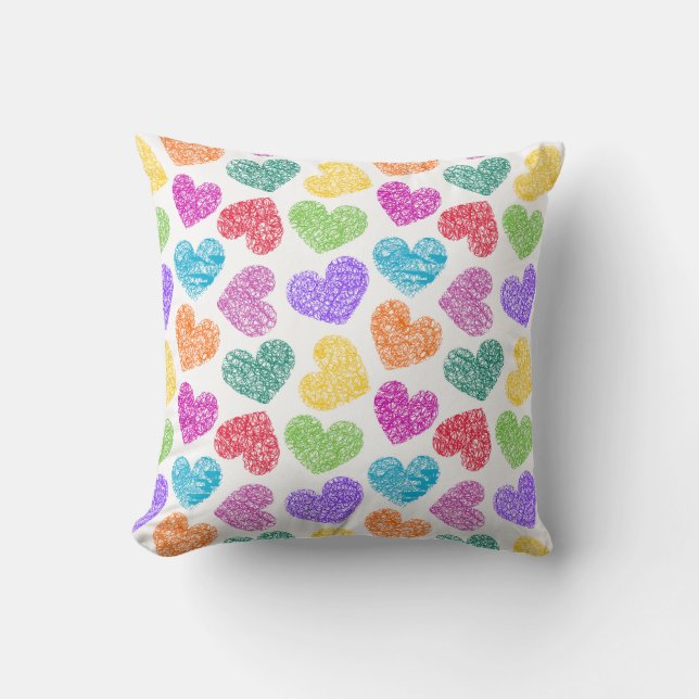 Coussin Cute Vibrant Doodled Heart Valentine's Day Motif (Recto)