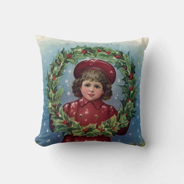 Coussin Cute Vintage fille et fleur de Noël (Recto)