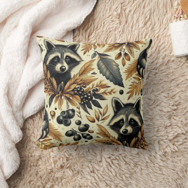 Coussin Cute Vintage Racoon Motif (Couverture)