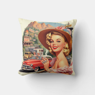 Coussin Cute Vintage Retro Peinture de fille