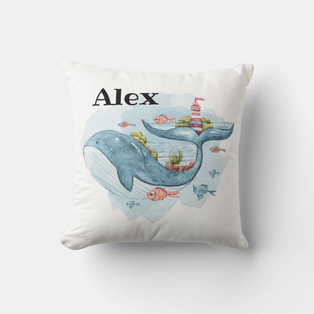 Coussin Cute Whale Nursery Decor Nom personnalisé (Recto)
