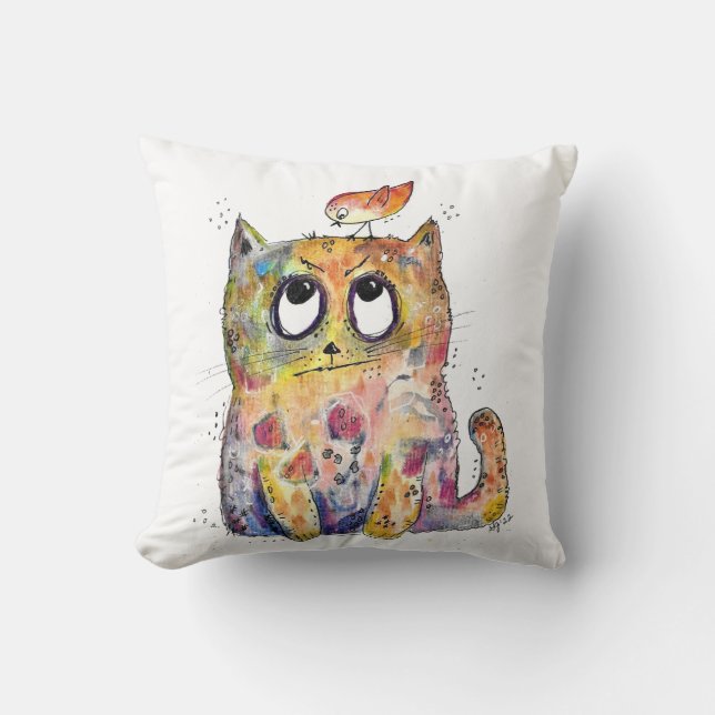 Coussin Cute Whimsical Chat Ennuyé (Recto)