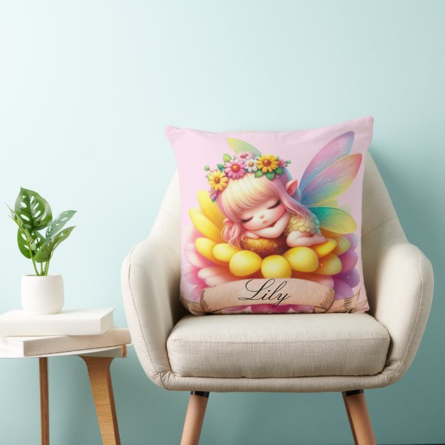 Coussin Cute Whimsical Floral Doux Rêves Dormir Fée (Chaise)