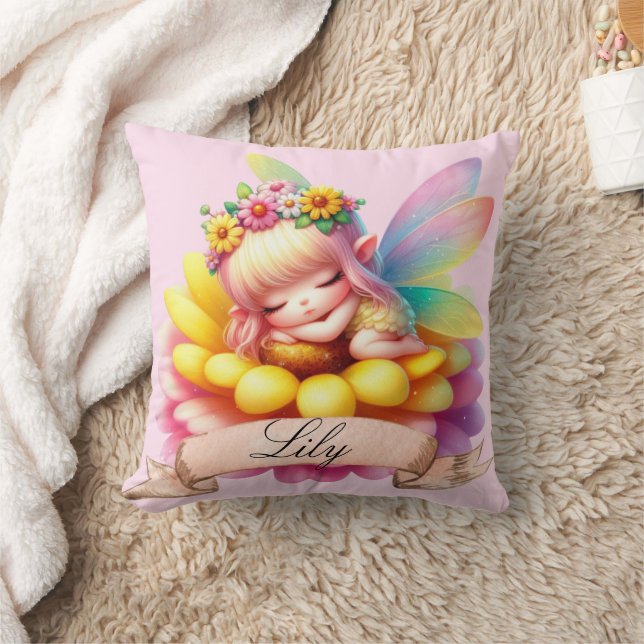 Coussin Cute Whimsical Floral Doux Rêves Dormir Fée (Couverture)